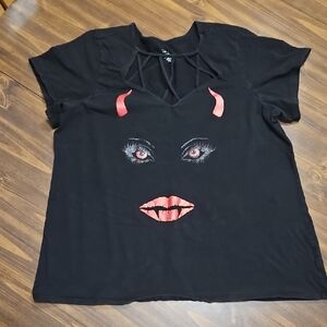 Torrid Black Tee with Red Devilish Graphic